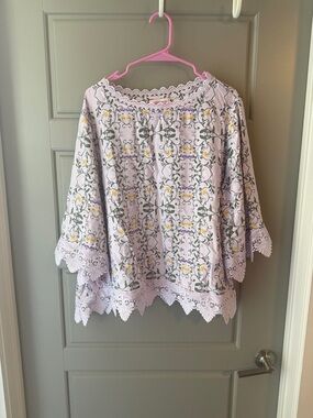 Allison Daley Light Lavender Floral Lace-Trim Top